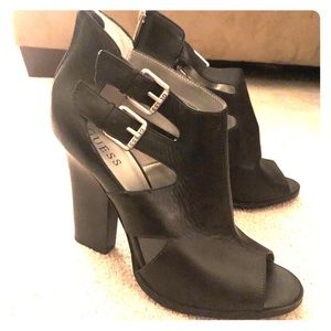 Guess Black Leather Toeless High Heel Boots